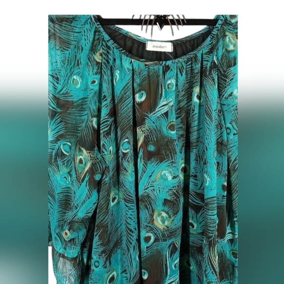 Teal chiffon like peacock design Top - Picture 1 of 7